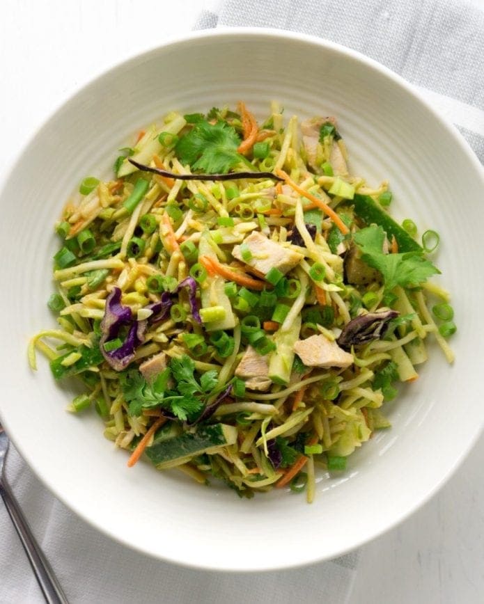 Thai peanut chicken salad in an easy keto recipe to make for lunch or keto meal prep. Healthy, full of veggies, and easy to make.