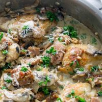 Creamy Mushroom Garlic Chicken with Parmesan and Bacon