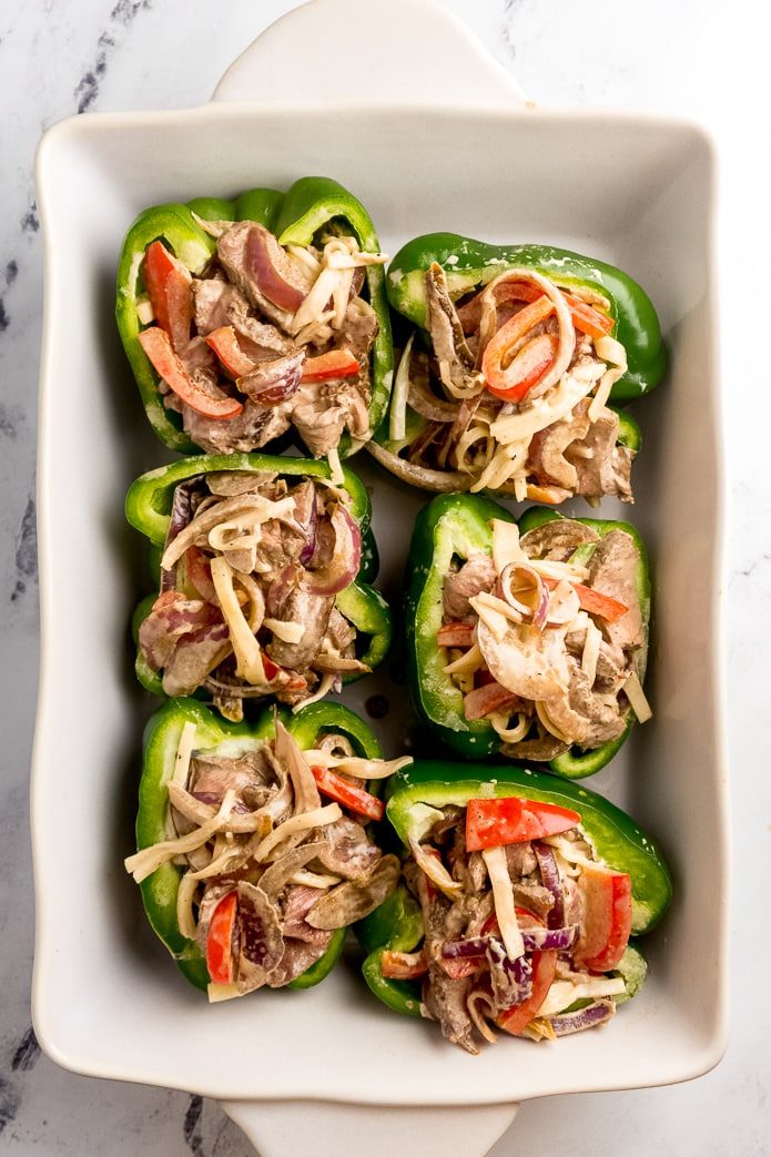 Easy Keto Philly Cheesesteak Stuffed Peppers Green And Keto