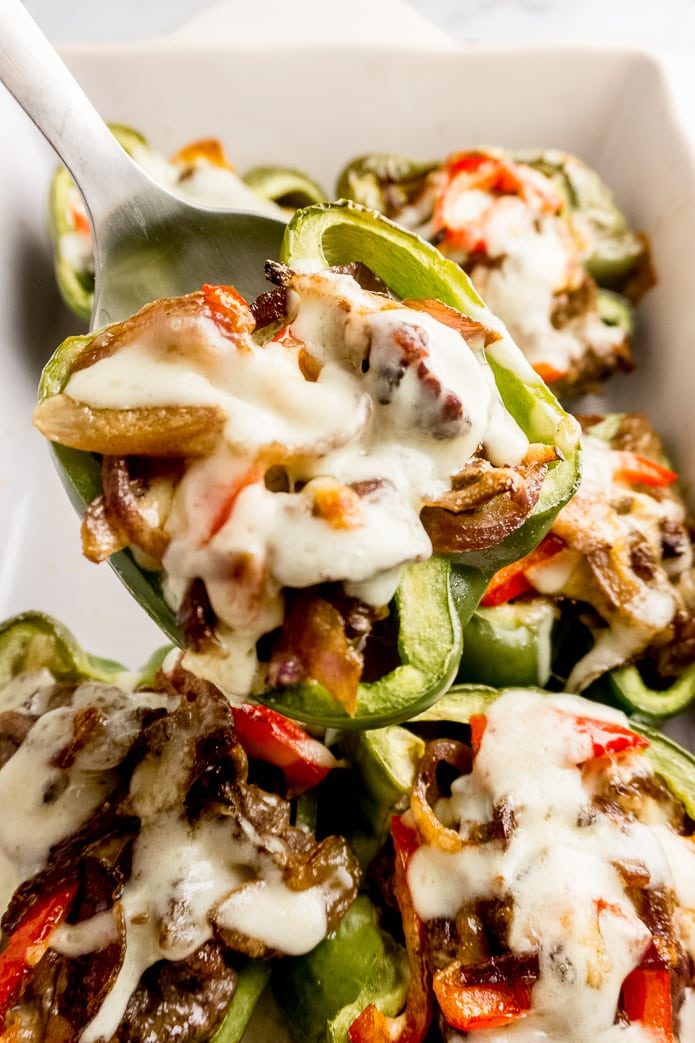 Easy Keto Philly Cheesesteak Stuffed Peppers - Green and Keto