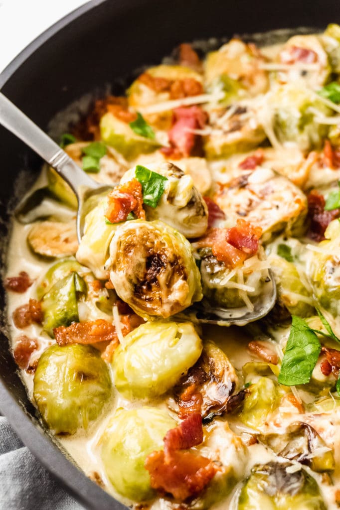 Keto Garlic Parmesan Brussels Sprouts with Bacon Green and Keto